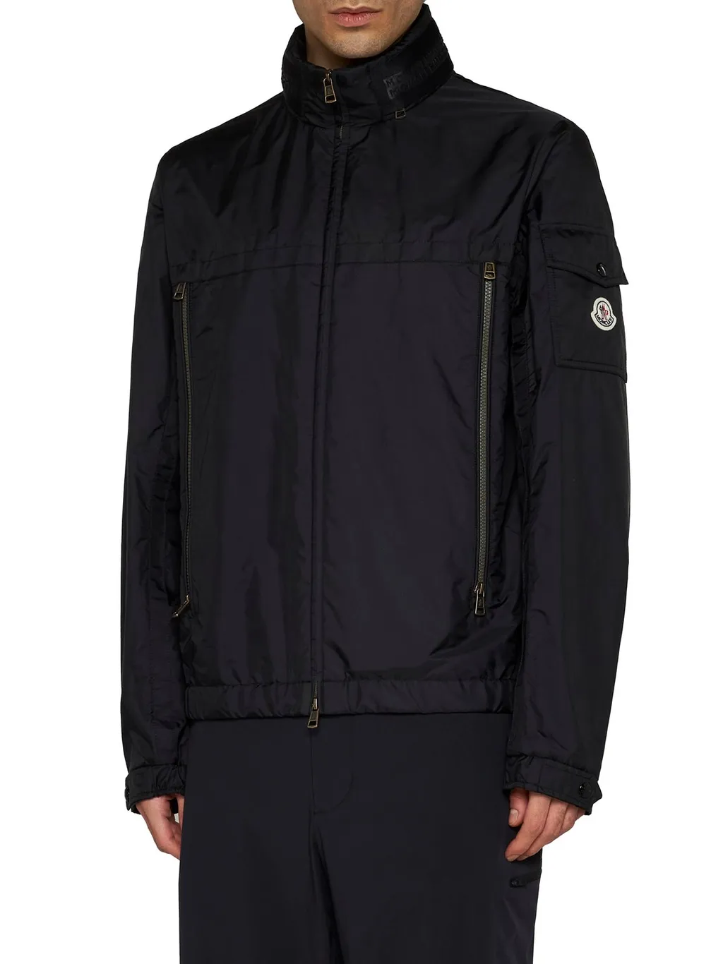 Moncler Gennai Logo Printed Zipped Raincoat