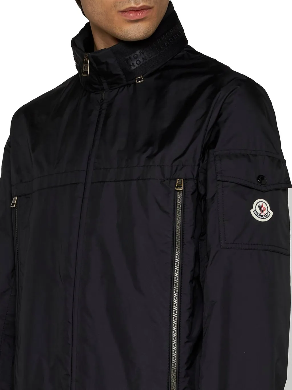Moncler Gennai Logo Printed Zipped Raincoat
