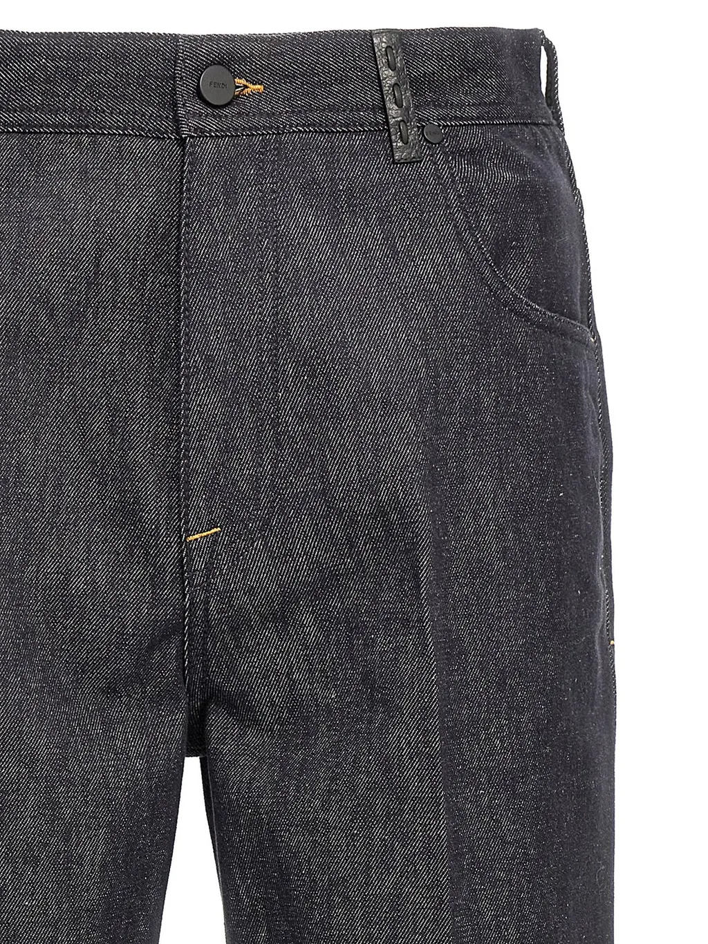 Fendi Straight-Leg Logo Patch Long Jeans