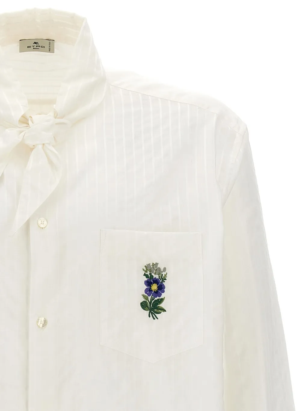 Etro Floral Embroidered Button Up Striped Shirt