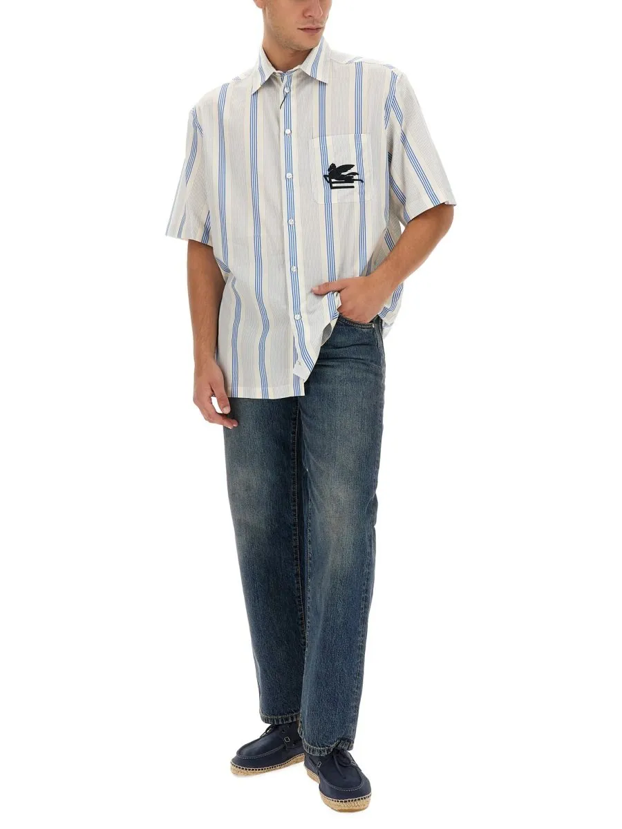 Etro Striped Logo Embroidered Shirt