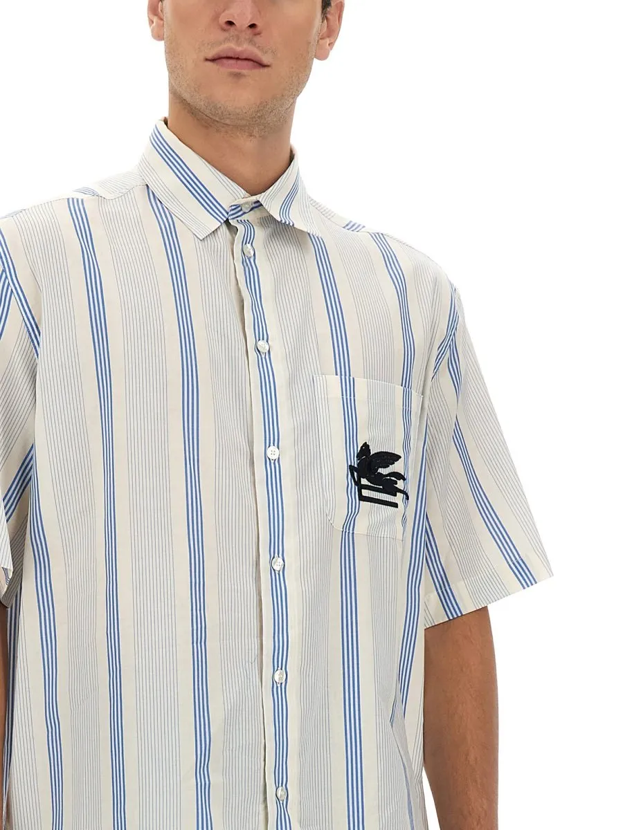 Etro Striped Logo Embroidered Shirt