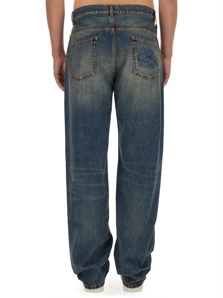 Etro Logo-Embroidered Mid-Rise Wide-Leg Jeans