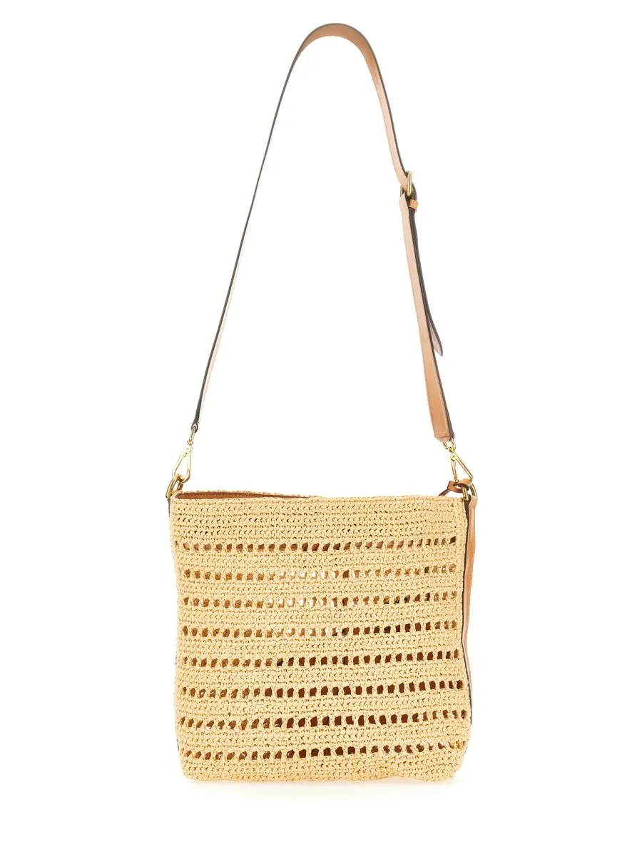 Etro Perforated Logo Patch Woven Shoulder Bag