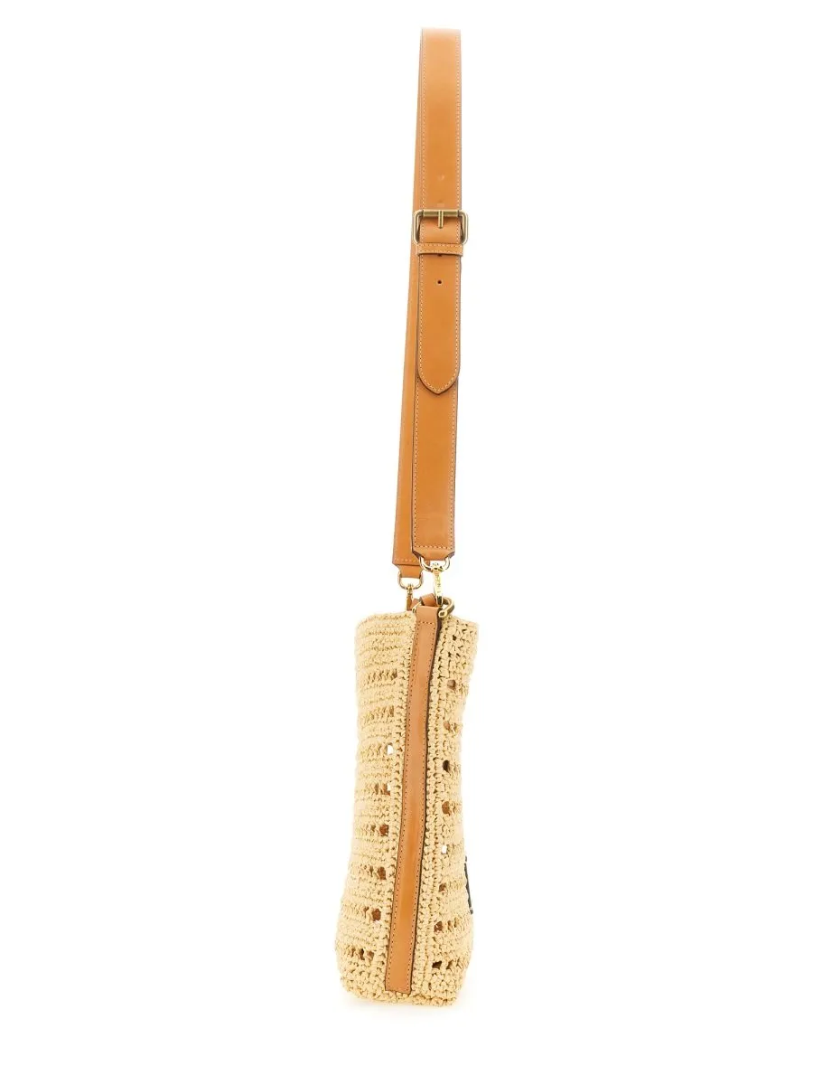 Etro Perforated Logo Patch Woven Shoulder Bag