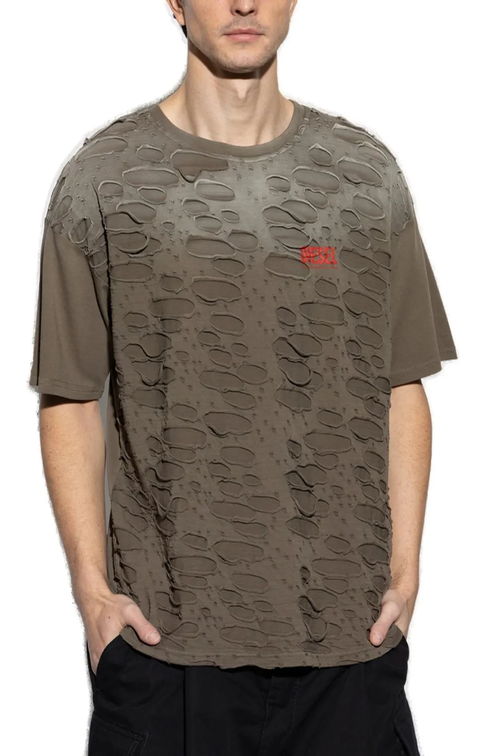 Diesel Ripped Crewneck Drop-Shoulder T-Shirt