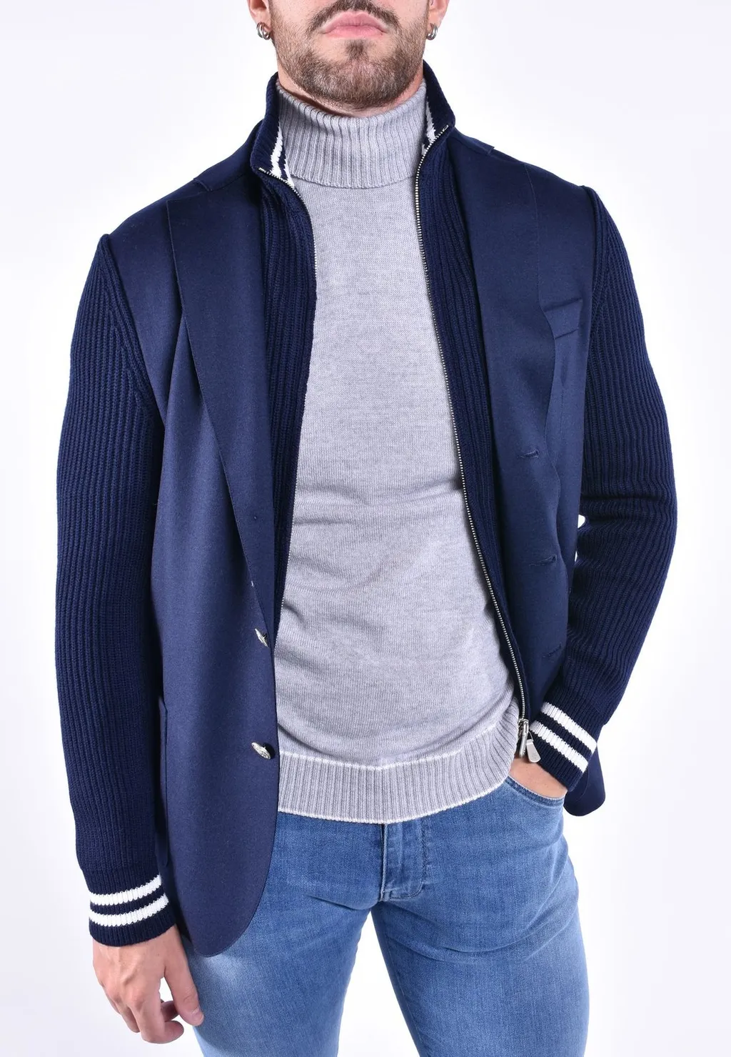 Eleventy Bi Mat Knit-Sleeve Blazer