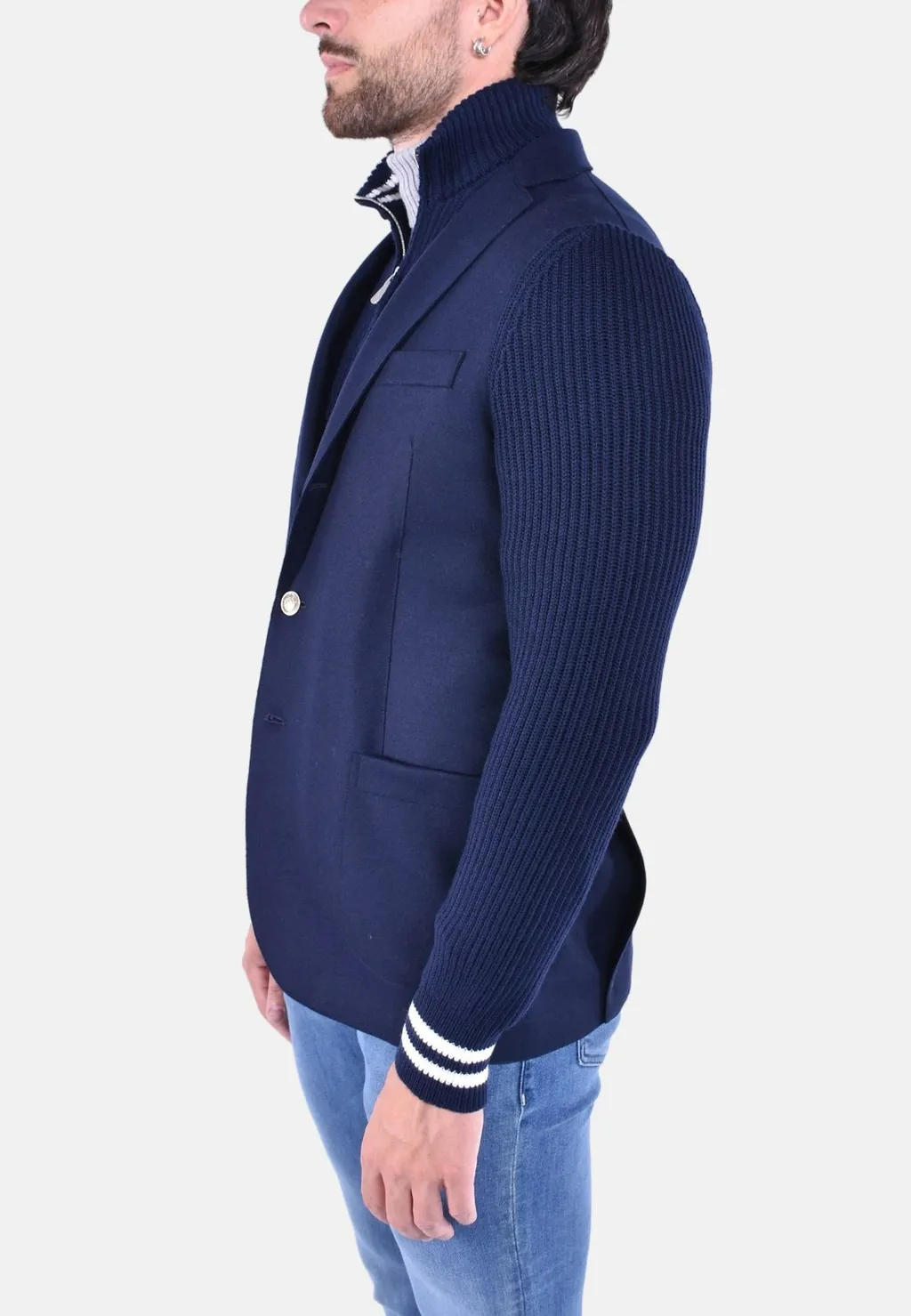 Eleventy Bi Mat Knit-Sleeve Blazer