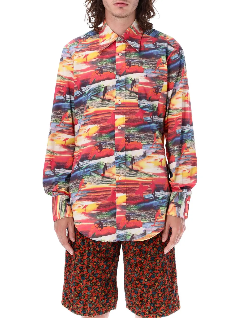 Erl Sunset Printed Curved Hem Shirt