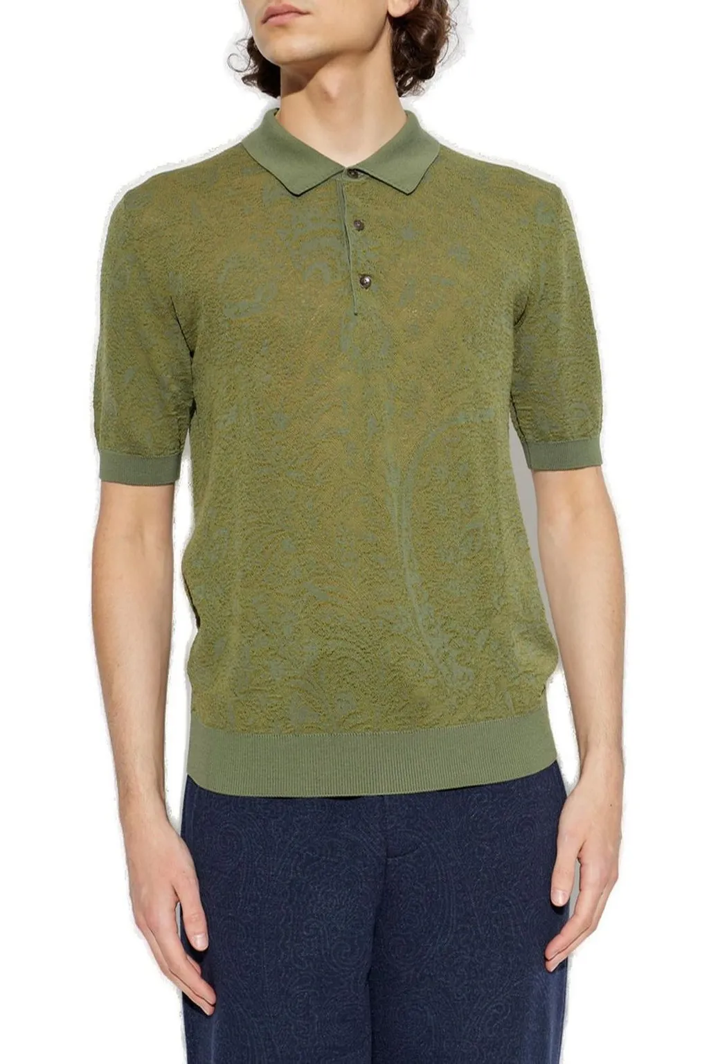 Etro Floral Paisley Motif Knit Polo Shirt