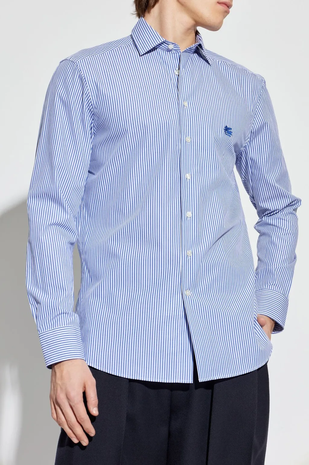 Etro Pegaso Embroidered Pinstriped Long-Sleeved Shirt