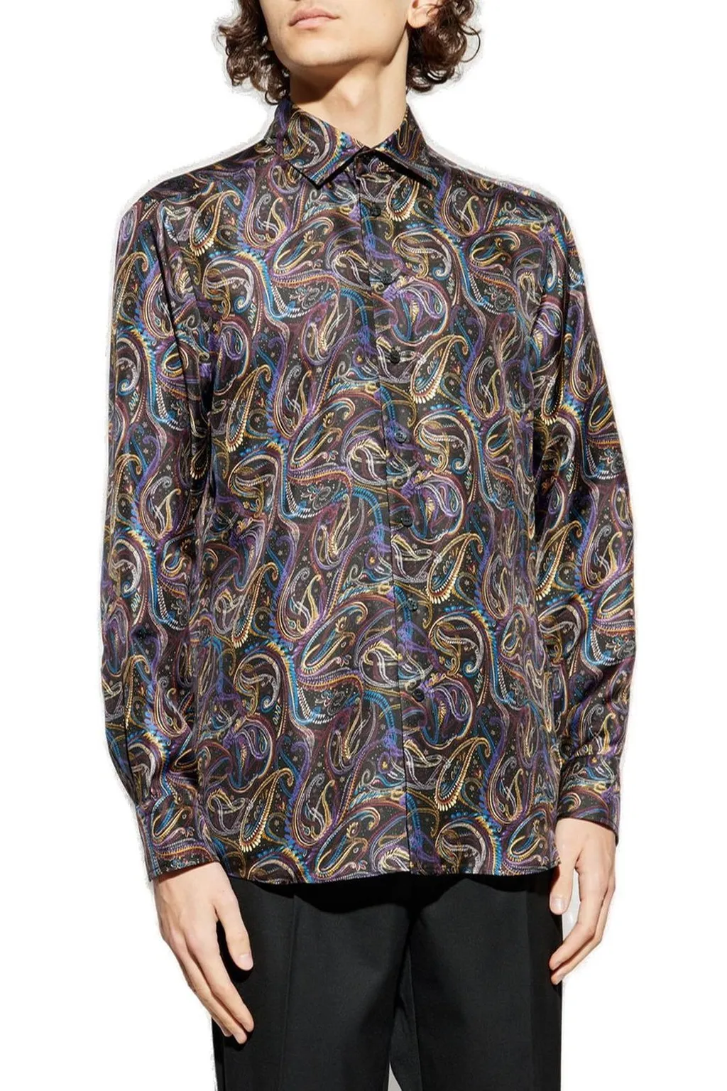 Etro Metallic Paisley Motif Satin Shirt