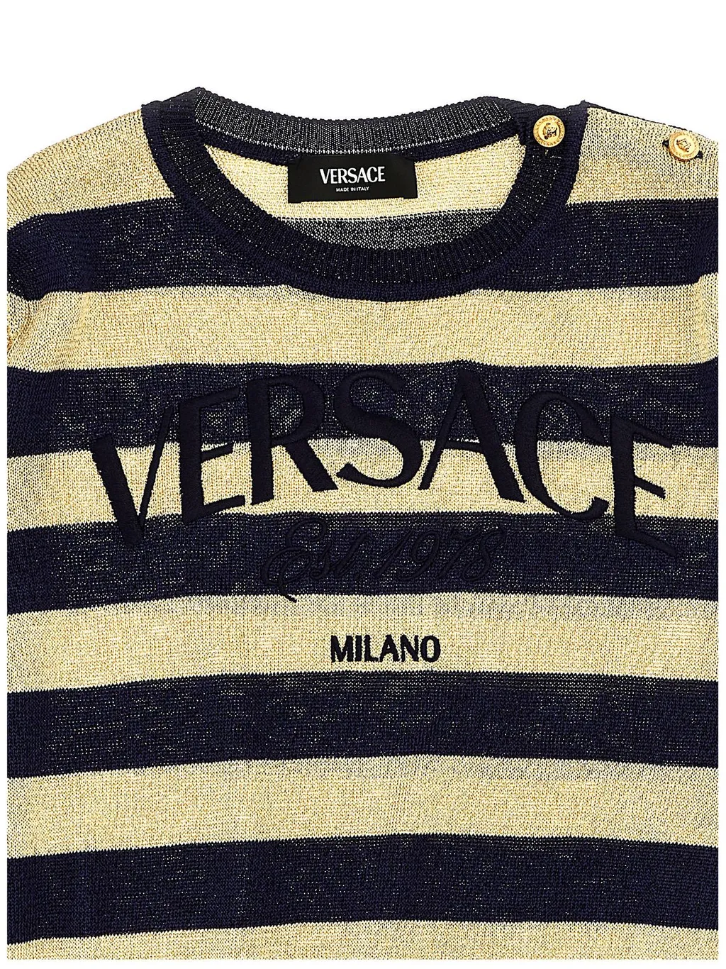 Versace Kids Logo Embroidered Striped Sweater