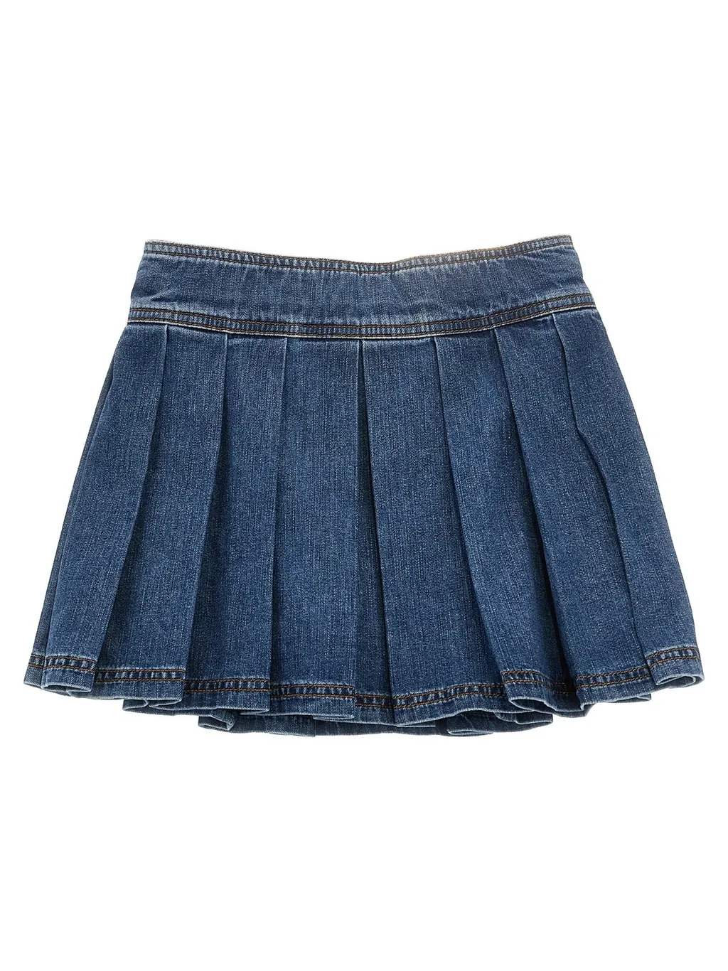 Versace Kids Medusa Buttons Pleated Denim Mini Skirt