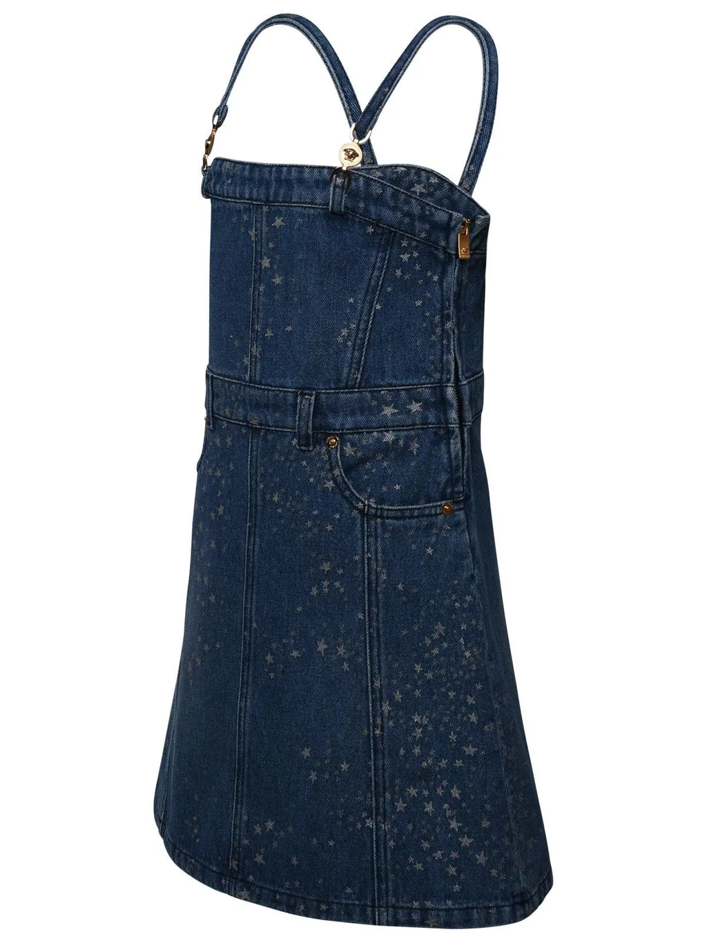 Versace Kids Star Printed Square Neck Denim Dress