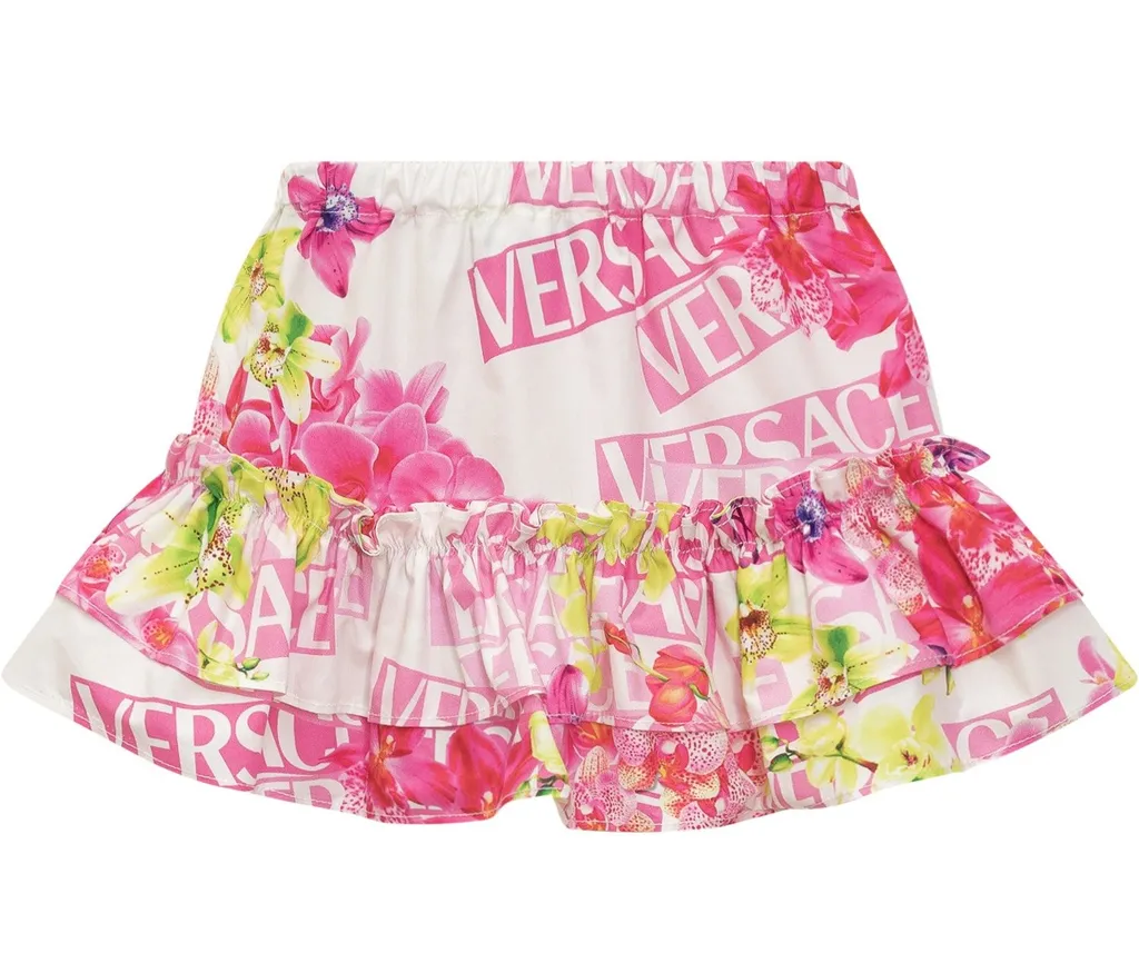 Versace Kids Logo Printed Ruffled Skirt