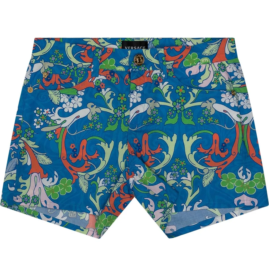 Versace Kids Logo Patch Baroque Patterned Shorts
