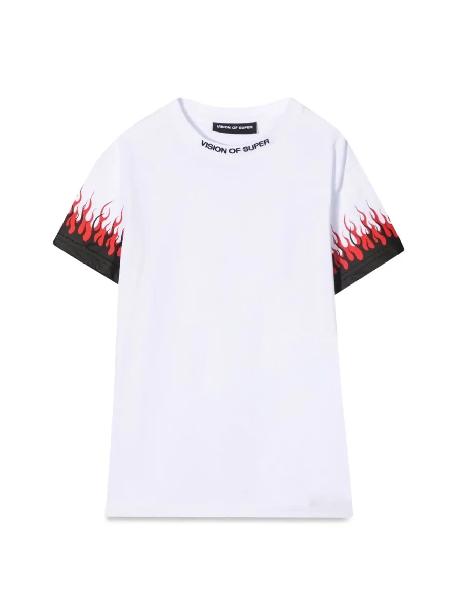 Vision Of Super Kids Tee With Dual Flame Design