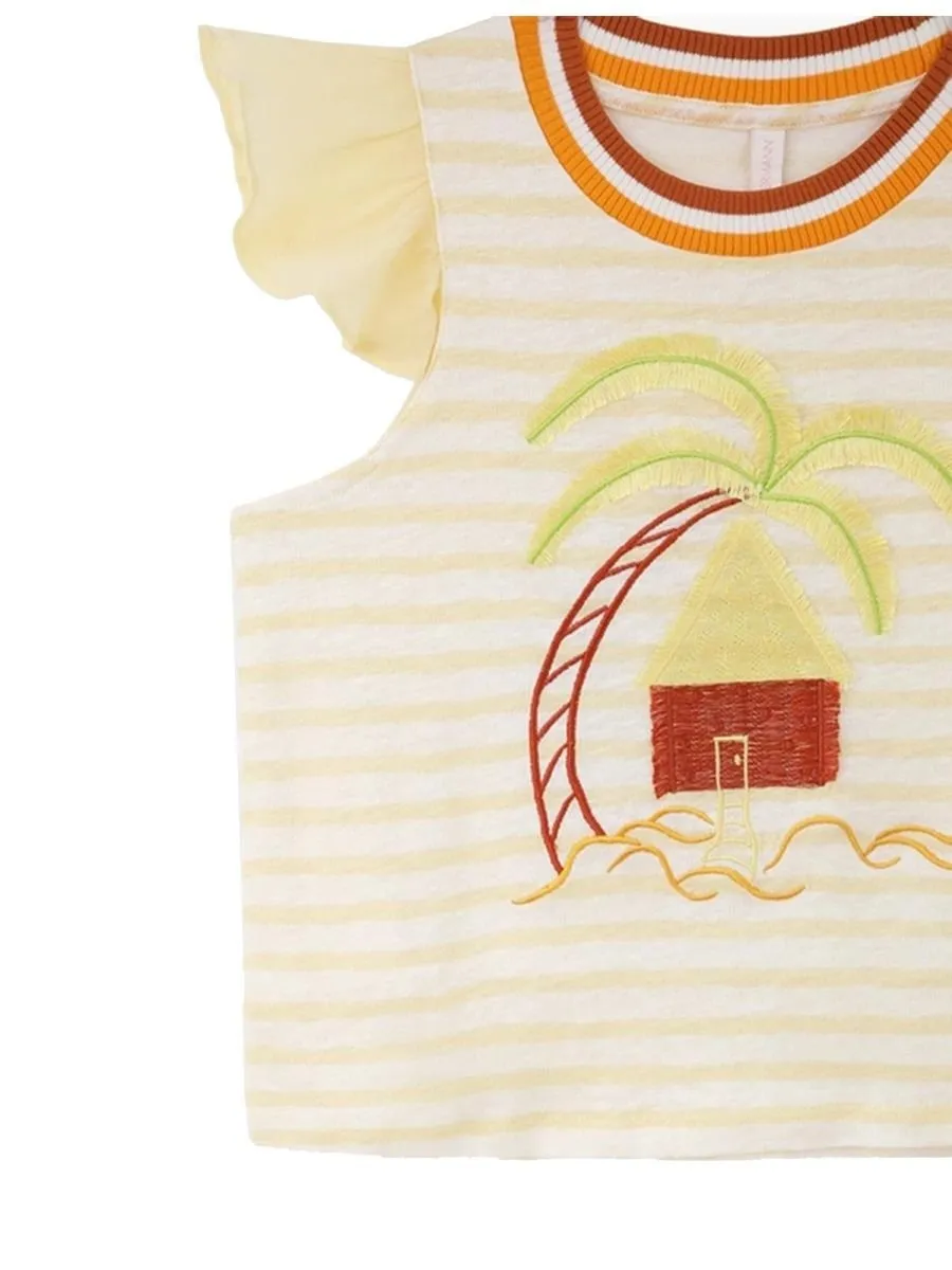 Zimmermann Kids Ruffle-Sleeve Linen Top