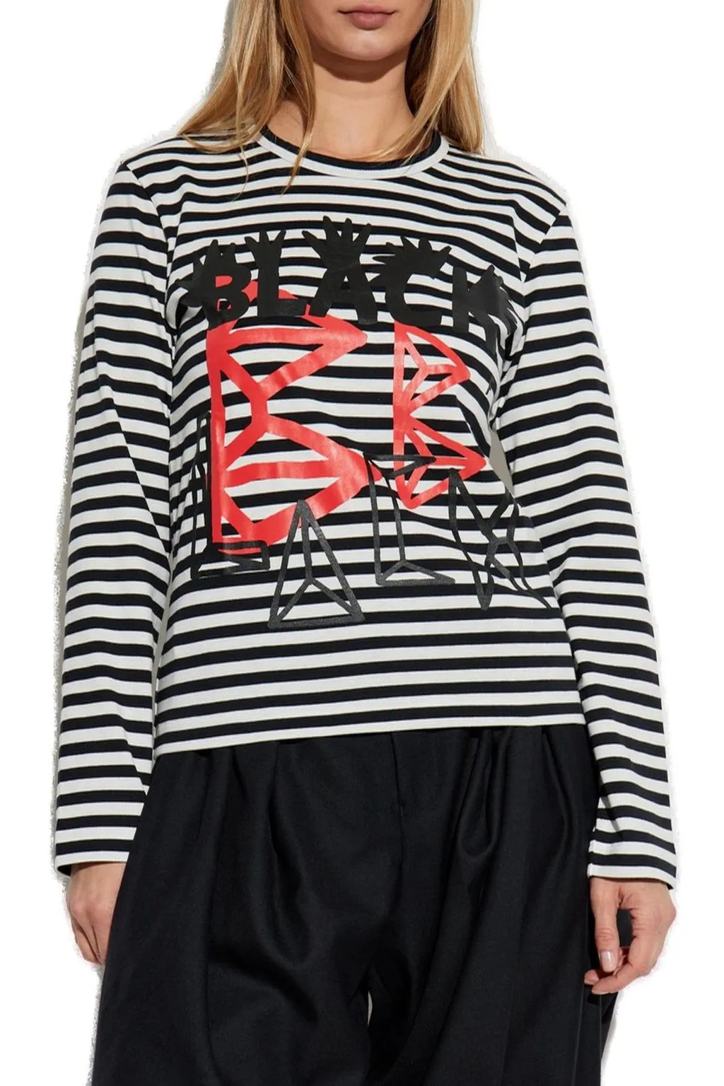 Black Comme Des GarÇOns Striped Graphic-Print Crewneck T-Shirt