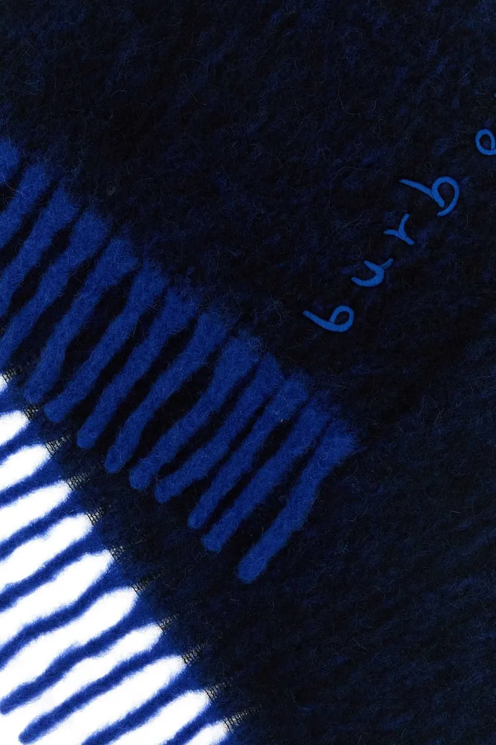 Burberry Logo Embroidered Fringed Happy Scarf
