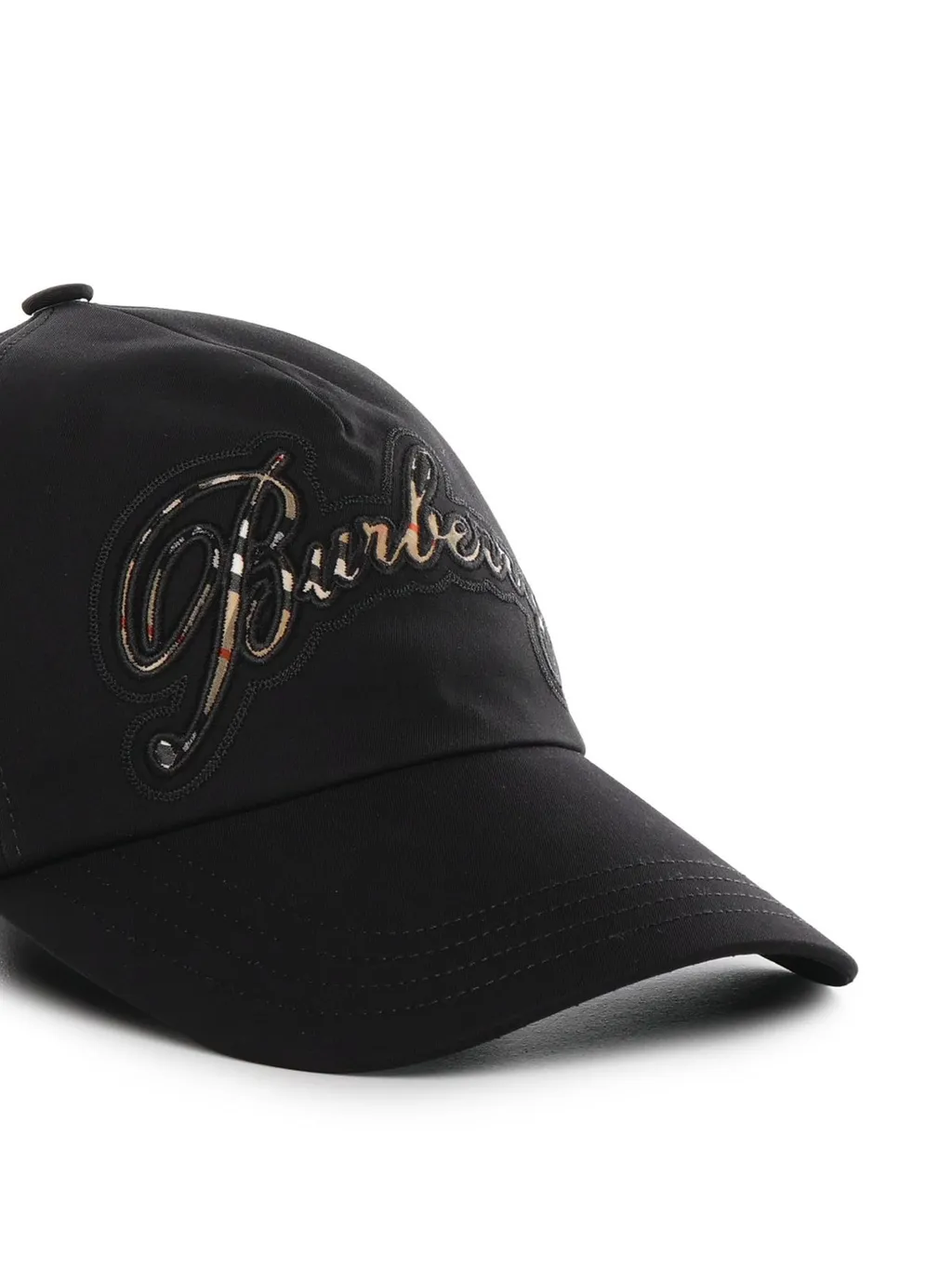 Burberry Check Cursive Logo Gabardine Baseball Cap