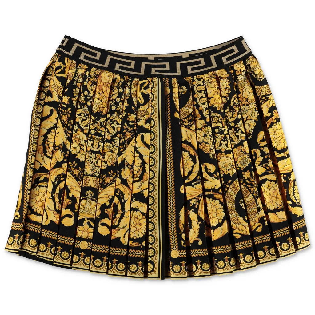 Versace Kids Barocco Printed Fully Pleated Mini Skirt