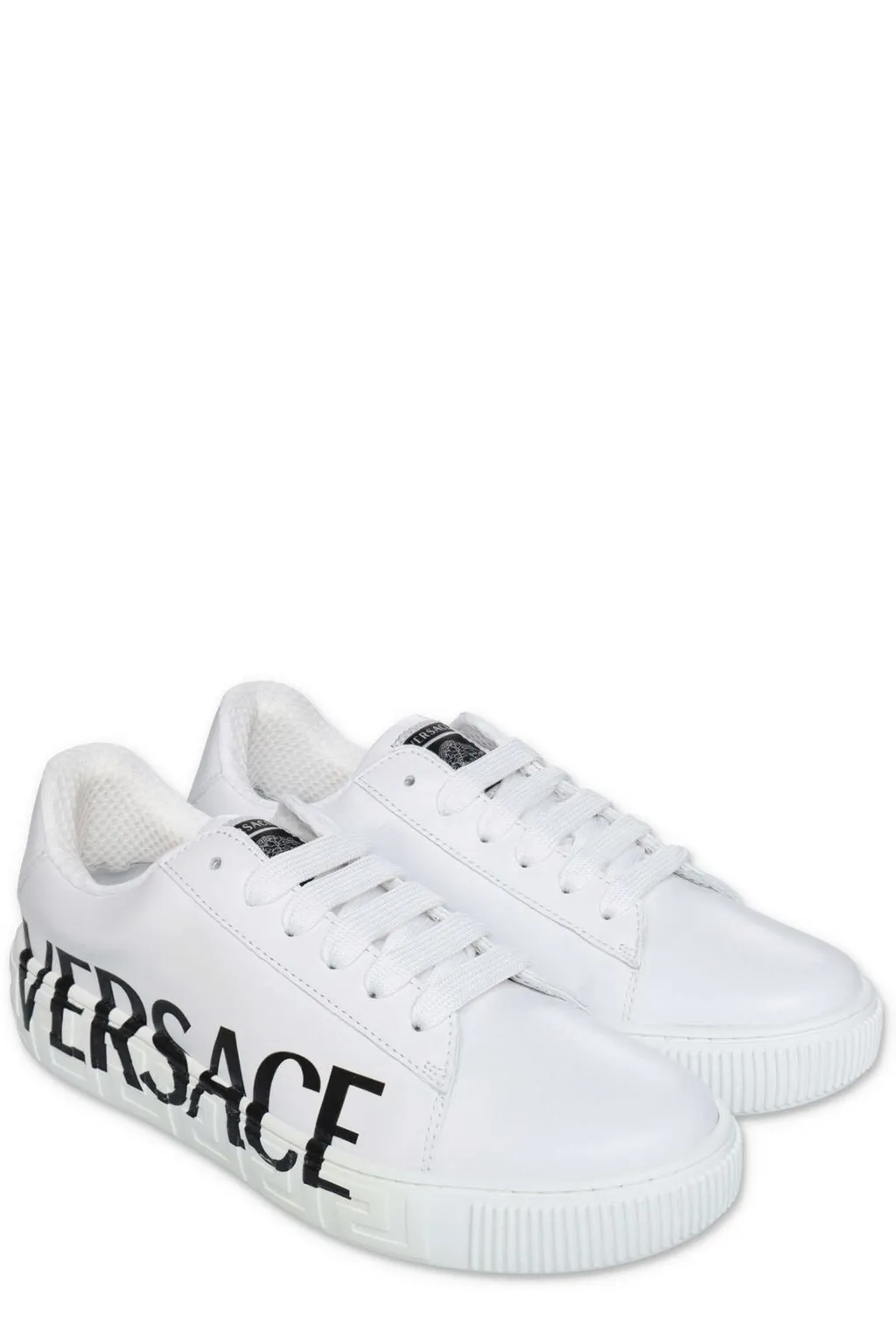 Versace Kids Greca Round Toe Lace-Up Sneakers