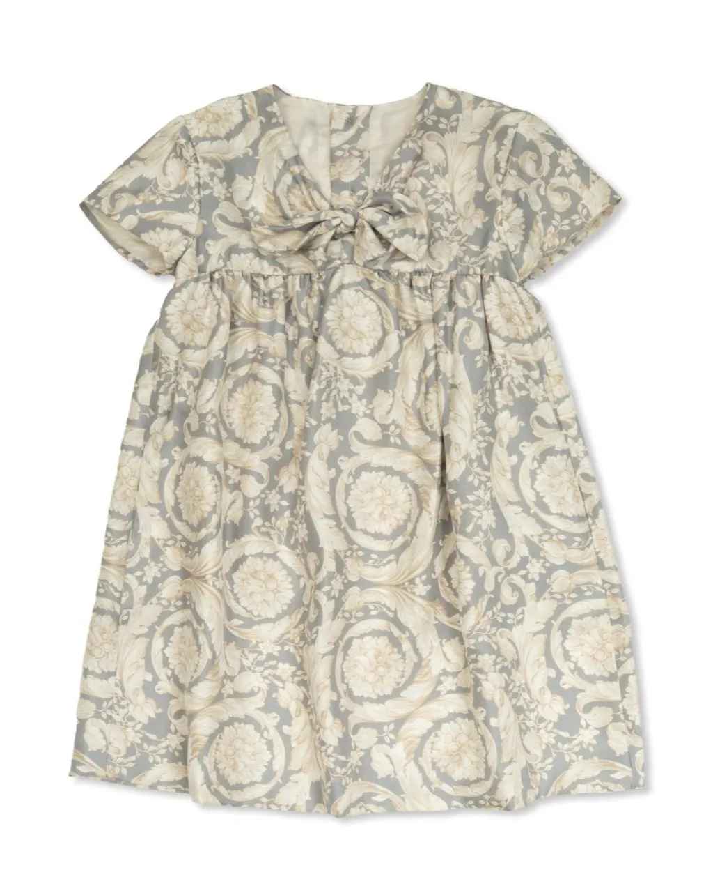 Versace Kids Barocco V-Neck Knot Detailed Dress