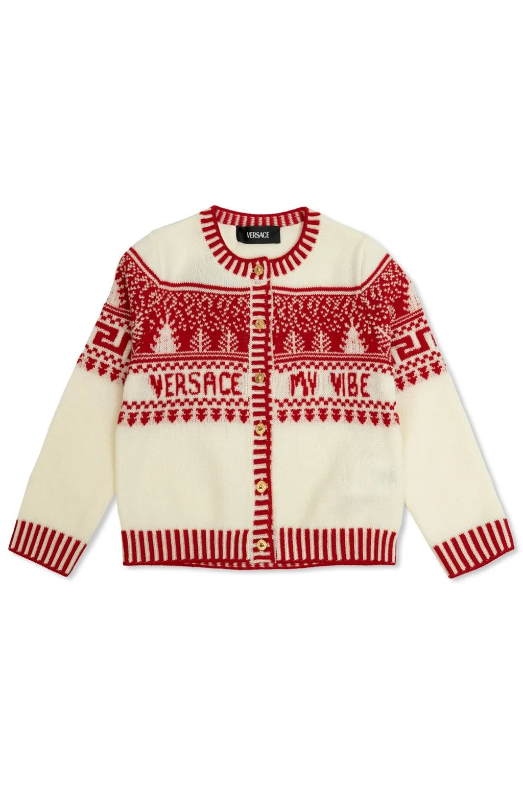 Versace Kids Fair Isle-Jacquard Crewneck Cardigan