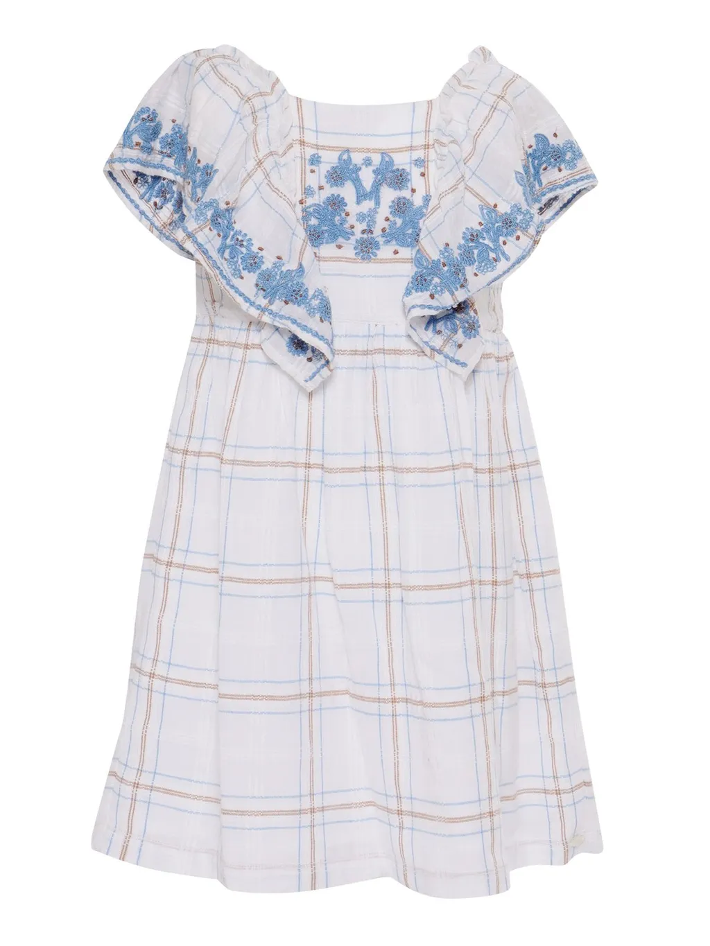 Tartine Et Chocolat Floral-Embroidered Checked Flared Dress
