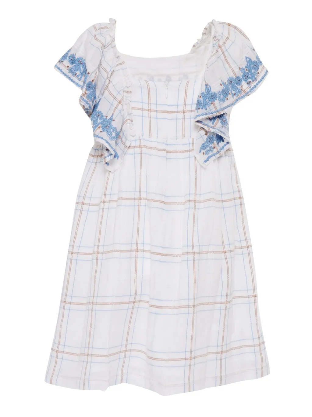 Tartine Et Chocolat Floral-Embroidered Checked Flared Dress