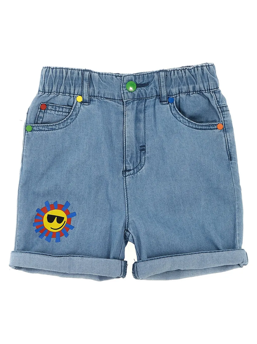 Stella Mccartney Kids Sunshine Face Printed Denim Shorts