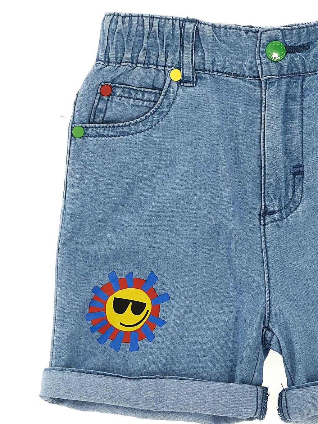 Stella Mccartney Kids Sunshine Face Printed Denim Shorts