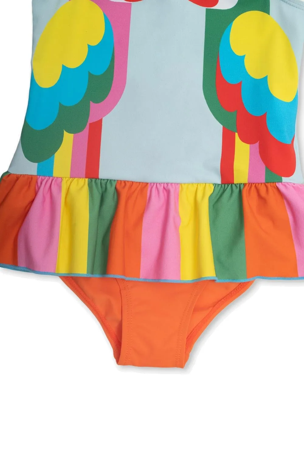 Stella Mccartney Kids Parrots Printed Ruffled Sleeveless Swimsuit