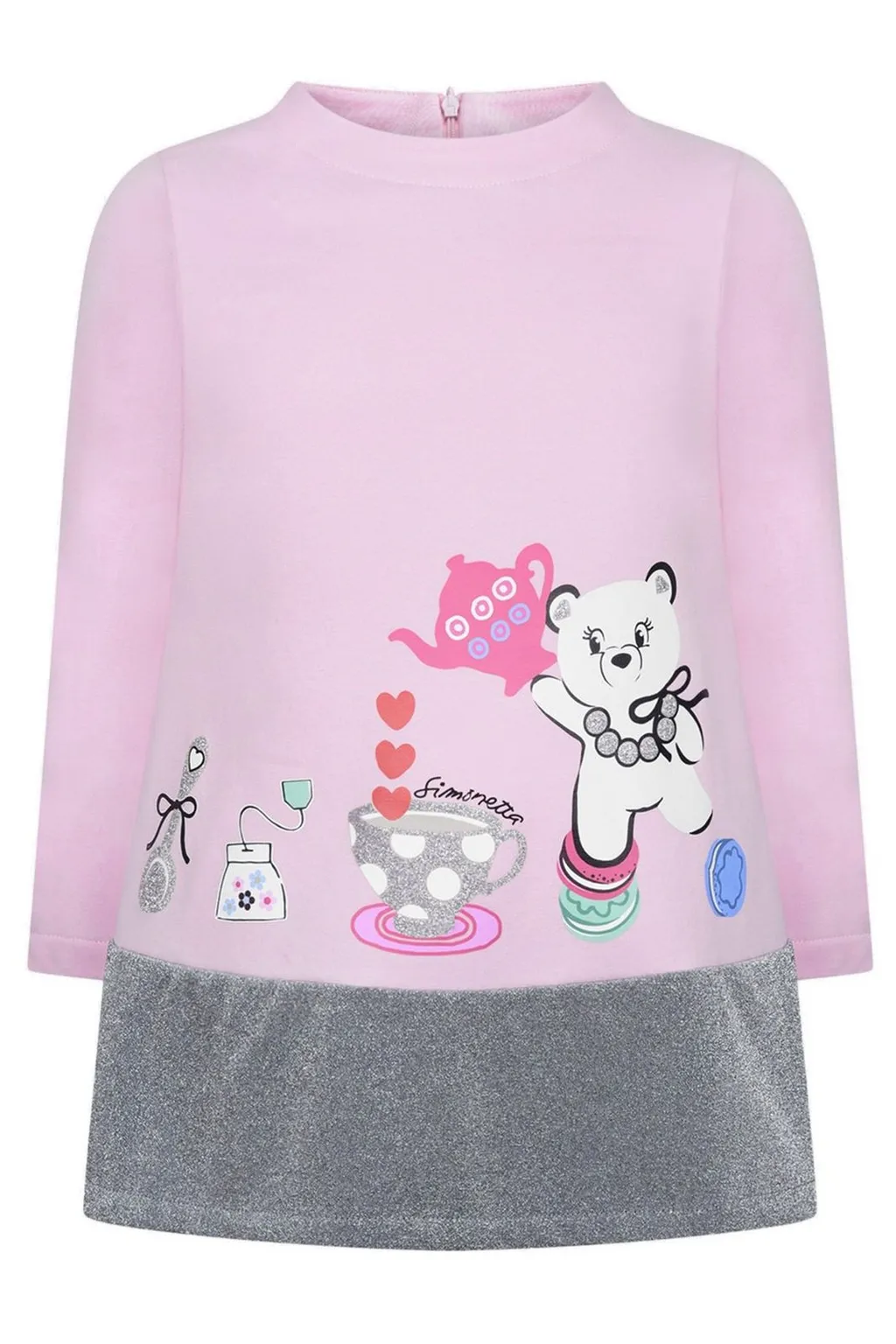 Simonetta Bear Printed Glitter Sweatshirt Dress