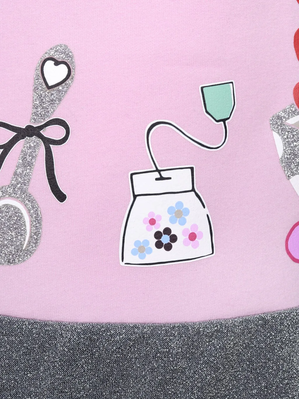 Simonetta Bear Printed Glitter Sweatshirt Dress