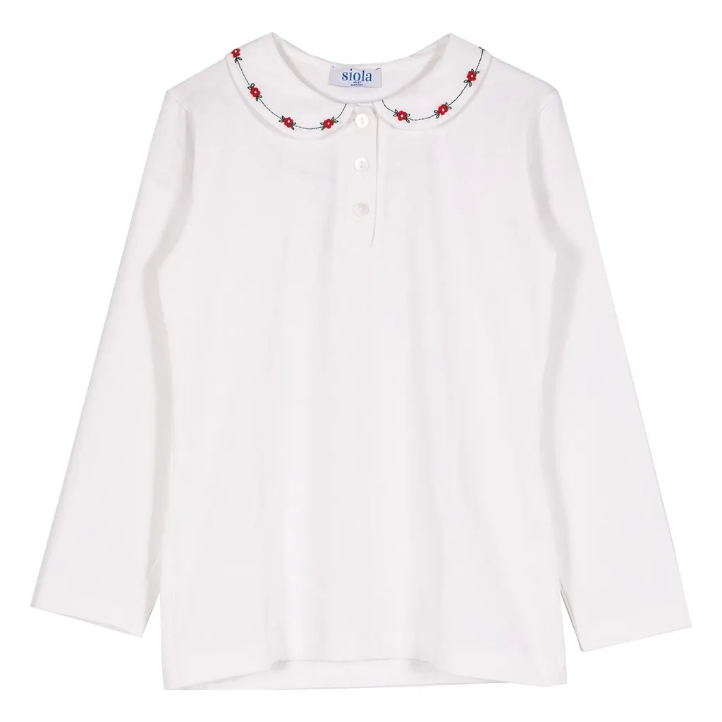 Siola Floral-Embroidered Long-Sleeved Polo Shirt