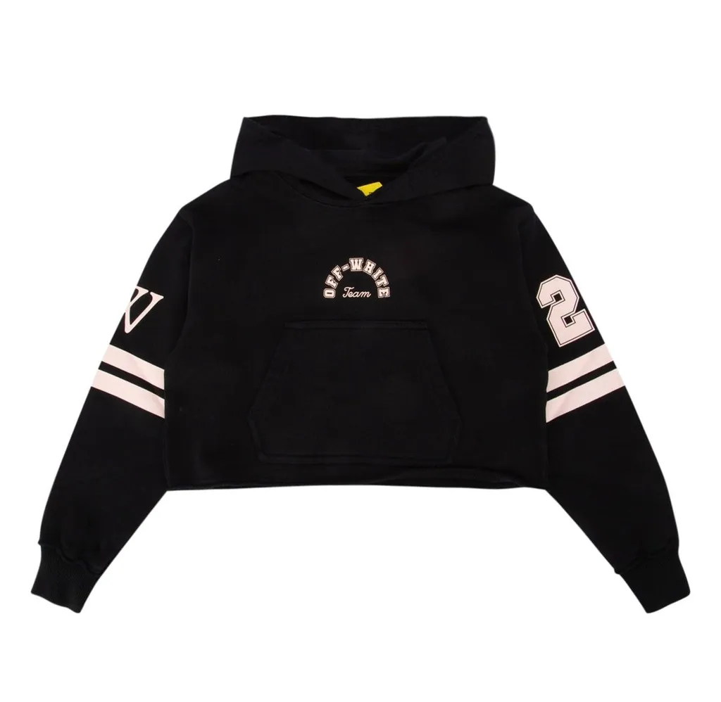 Off-White Kids Team 23 Logo Printed Cropped Hoodie