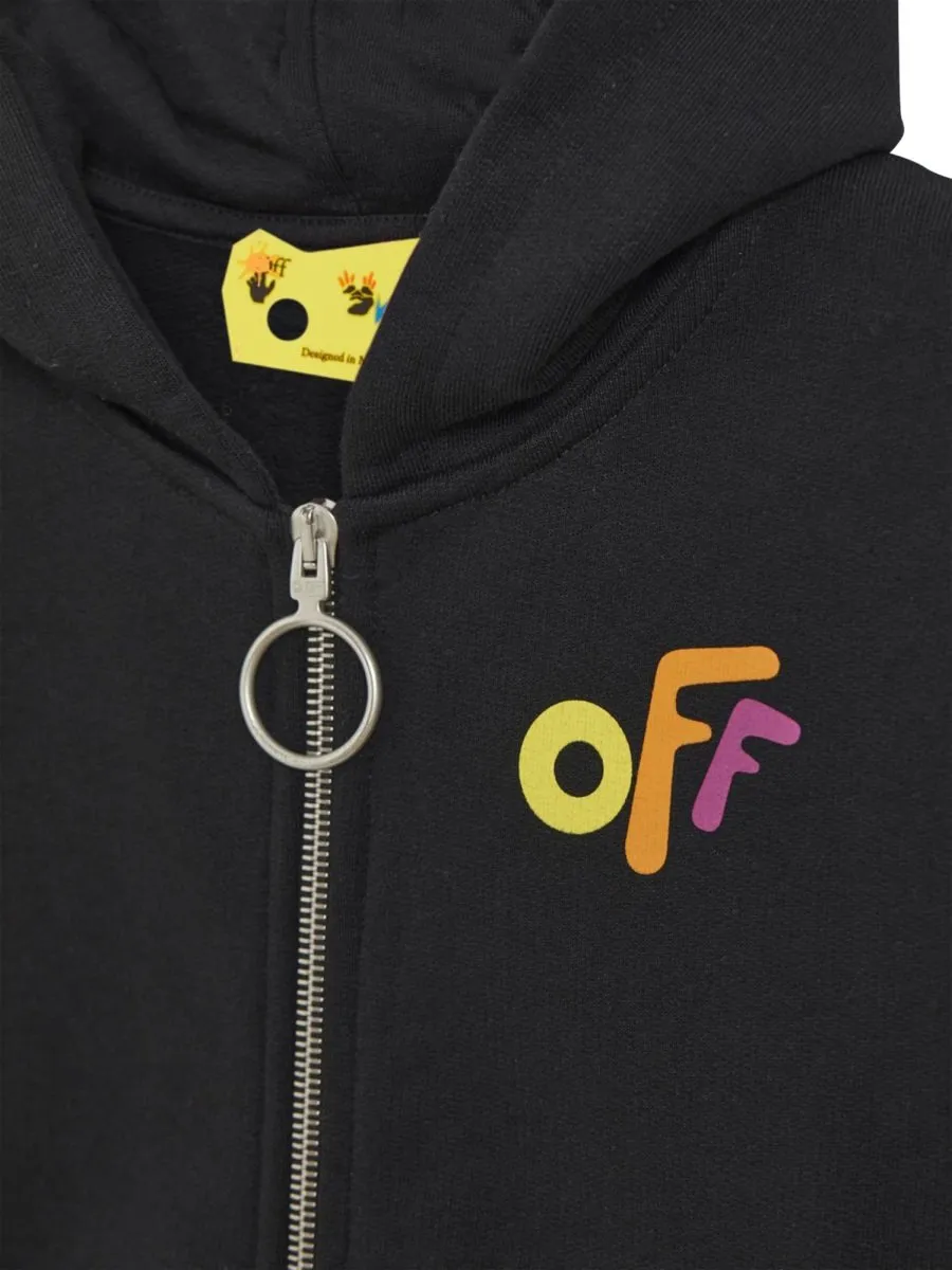 Off-White Kids Logo Printed Zip-Up Hoodie