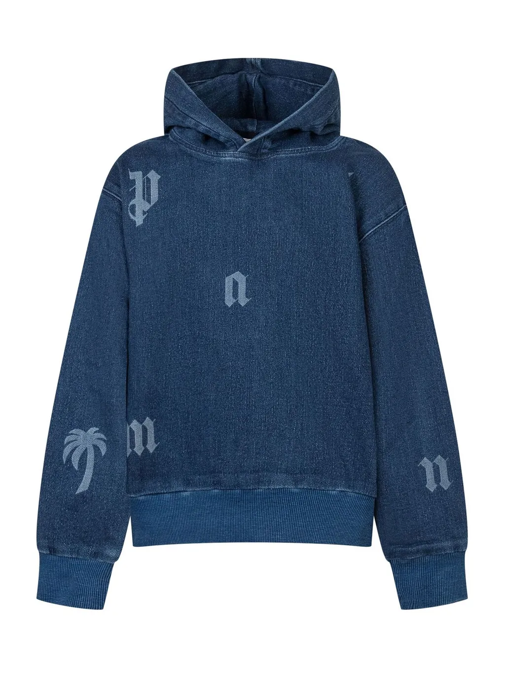 Palm Angels Kids Logo Printed Denim Hoodie