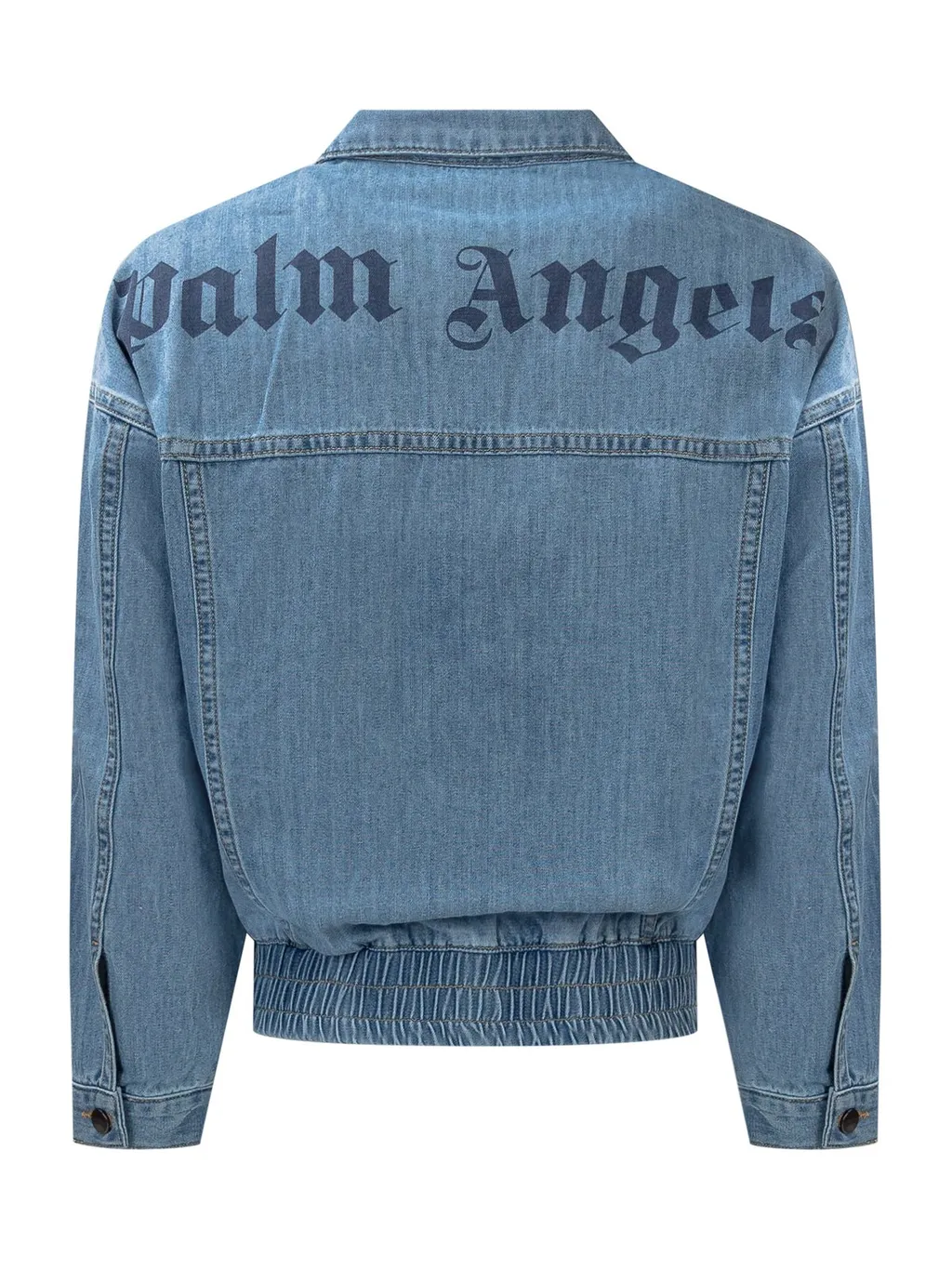 Palm Angels Kids Logo Printed Zipped Denim Jacket