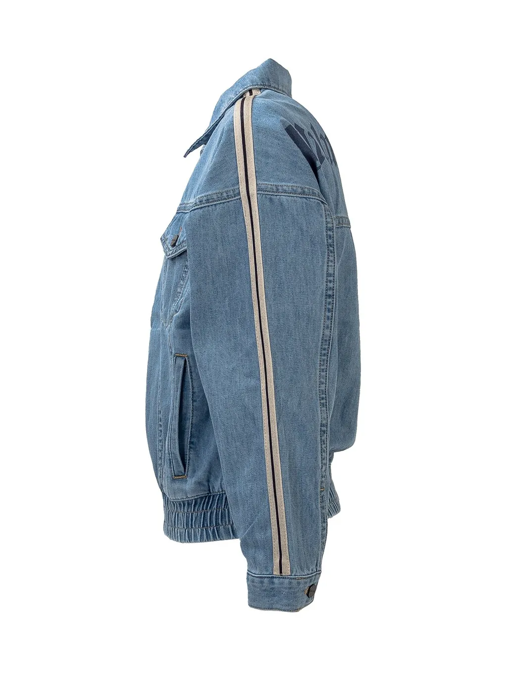Palm Angels Kids Logo Printed Zipped Denim Jacket