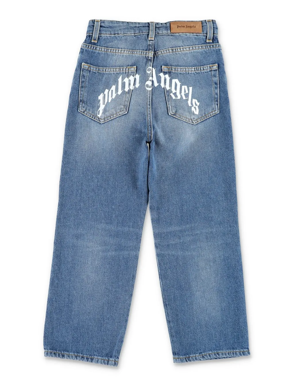 Palm Angels Kids Curved Logo Wash Denim Pants