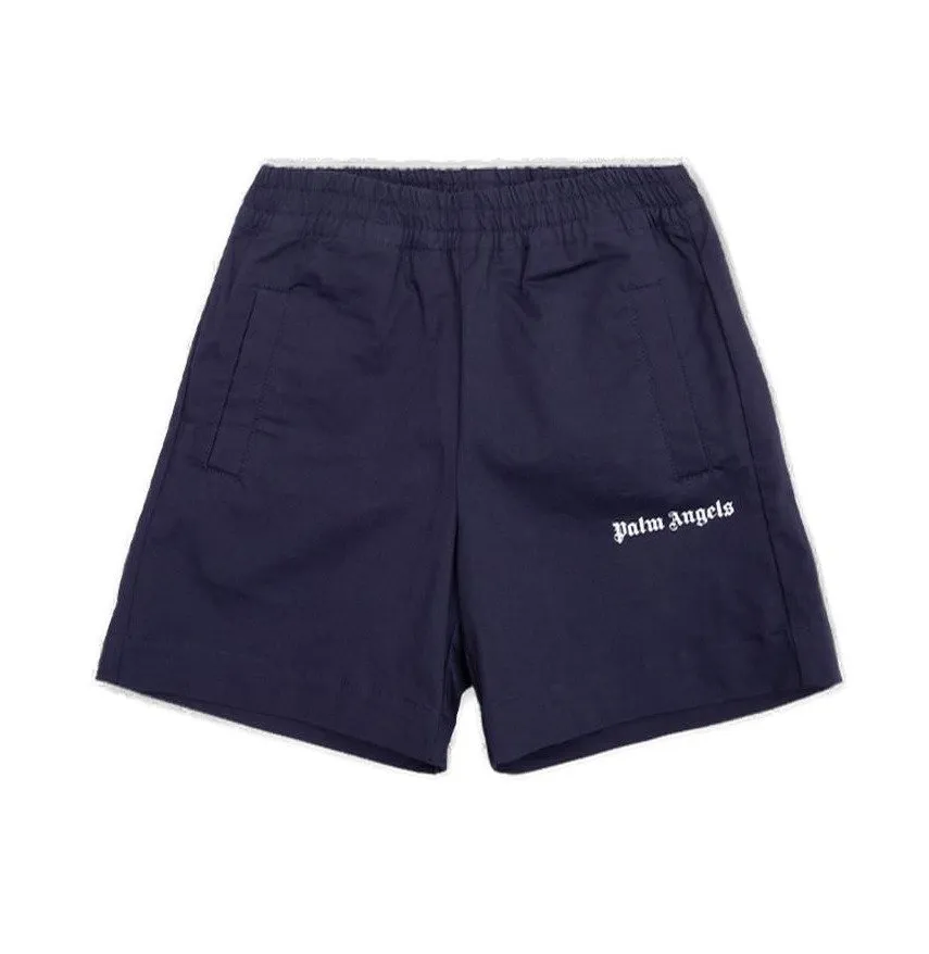 Palm Angels Kids Logo Printed High Waist Shorts