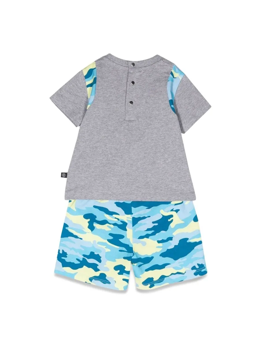 Philipp Plein Junior Camouflage Tee And Shorts Set