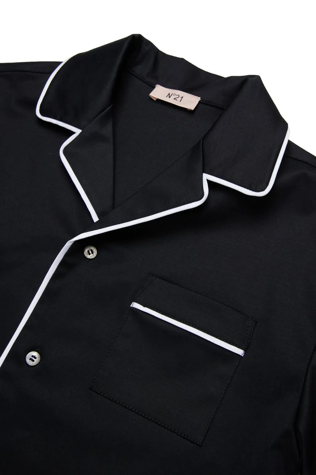 N°21 Kids Piped Chest-Pocket Short Sleeved Shirt