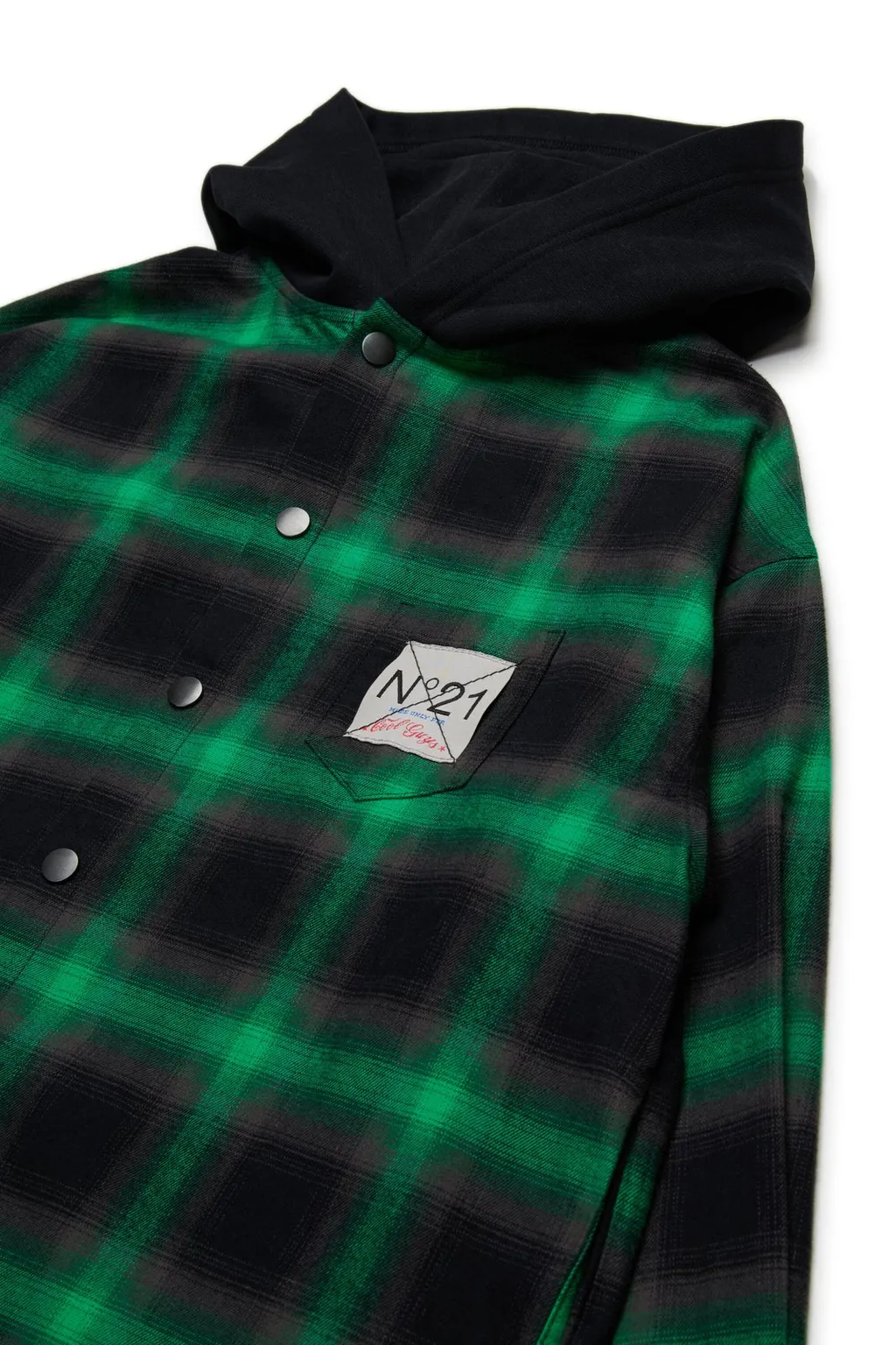 N°21 Kids Logo Patch Checked Hooded Shirt