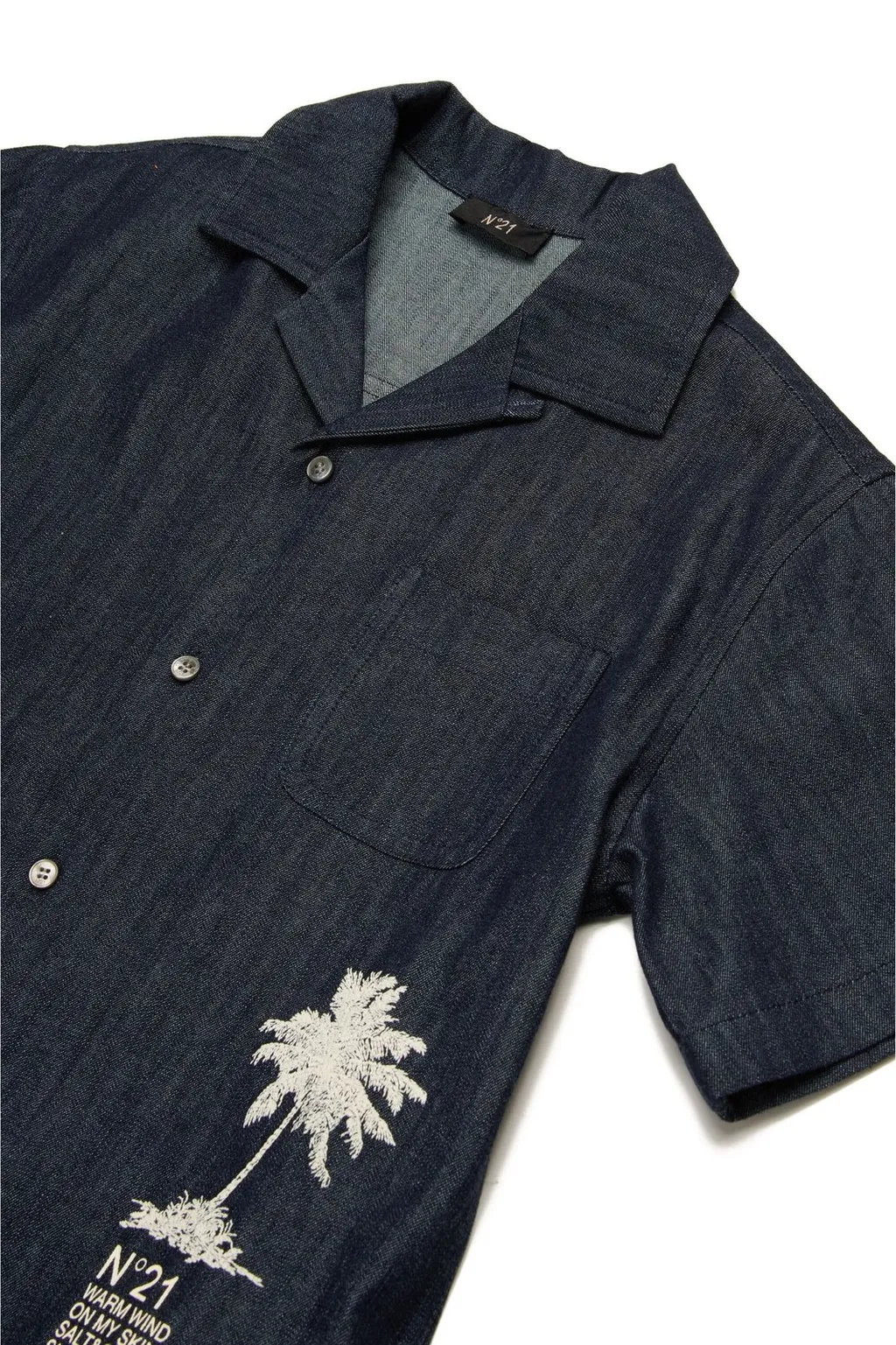 N°21 Kids Short-Sleeved Denim Bowling Shirt