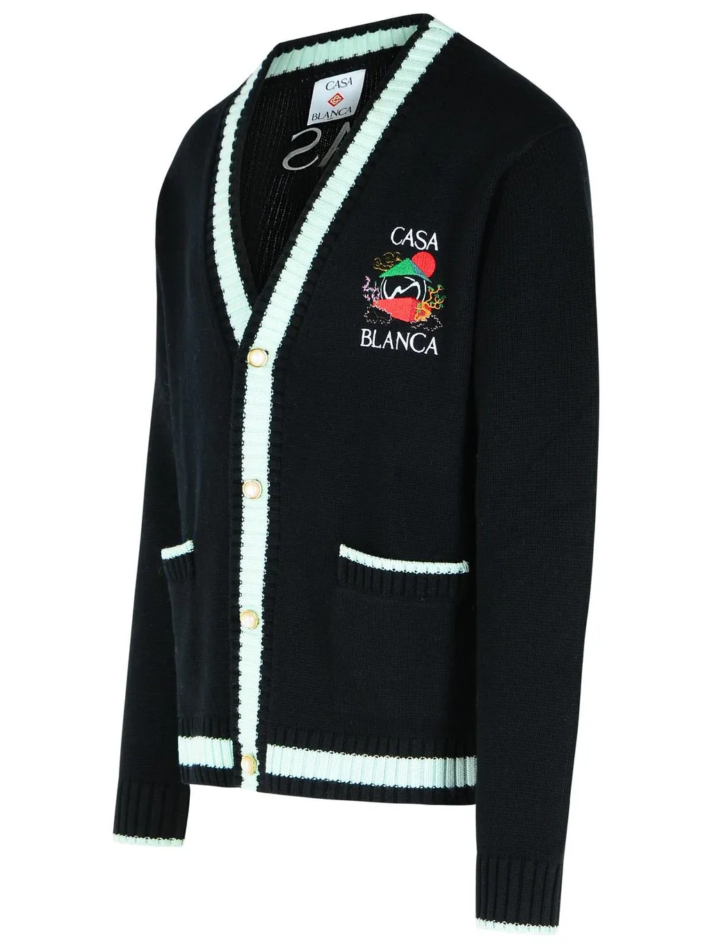 Casablanca Pattern Intarsia-Knit V-Neck Cardigan